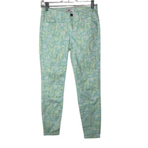 Vineyard Vines Skinny Jeans Womens Size 0 Green Yellow Printed Low Rise‎ Pockets